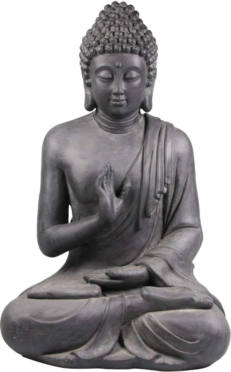 Figur Buddha sitzend mt Handgeste - für Haus und Garten - Höhe 73 cm - schwarz