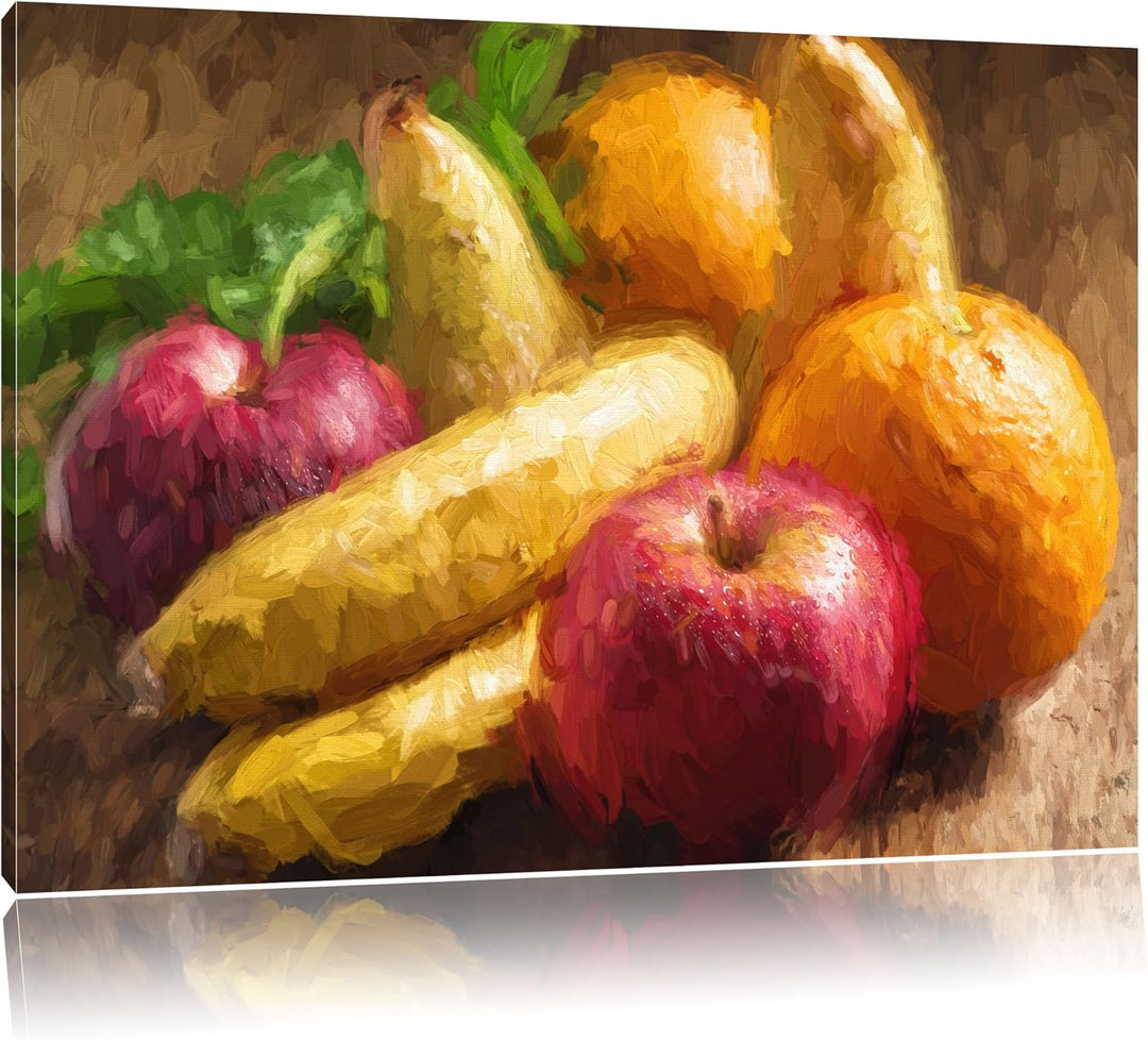 Früchte Pinsel Effekt, Format: 100x70 auf Leinwand, XXL riesige Bilder fertig gerahmt mit Keilrahmen