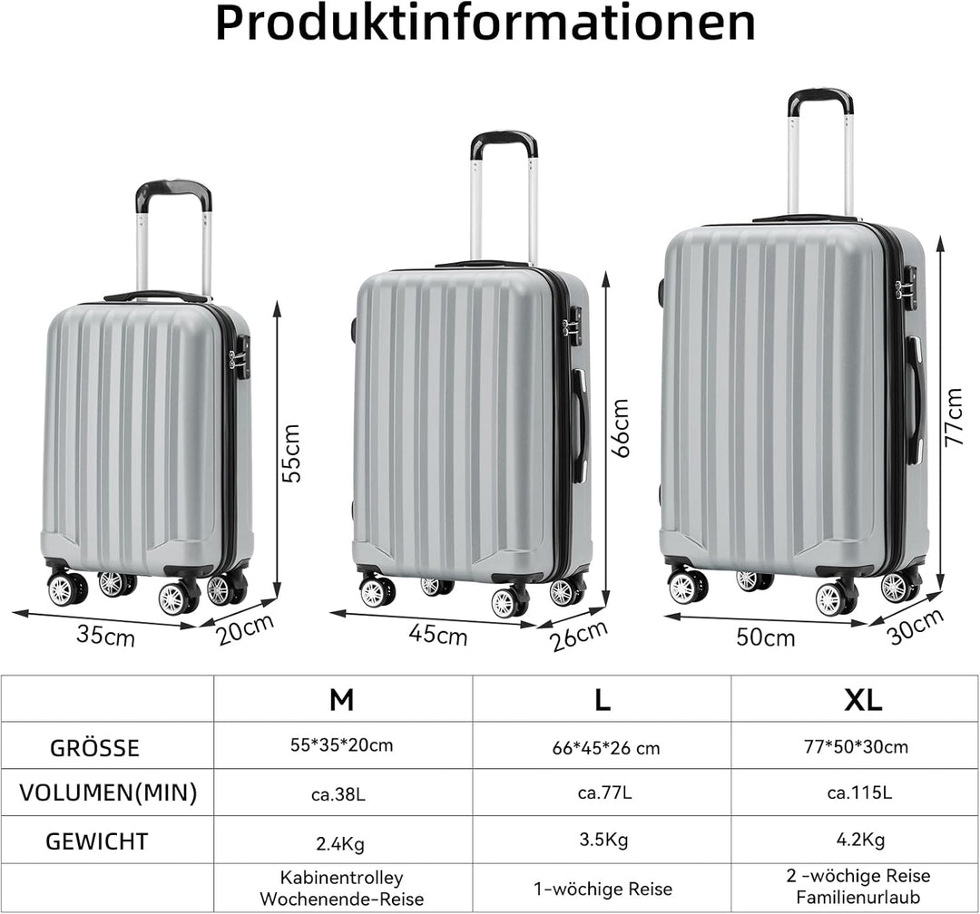BEIBYE TSA-Schloss 2080 Hangepäck Zwillingsrollen neu Reisekoffer Koffer Trolley Hartschale Set-XL-L