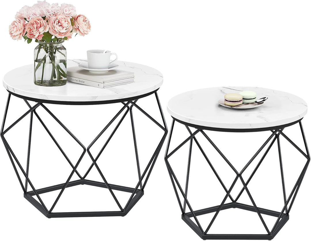 VASAGLE Couchtisch rund, 2er Set, Wohnzimmertisch, Beistelltisch, modern, abnehmbare Tischplatte, fü
