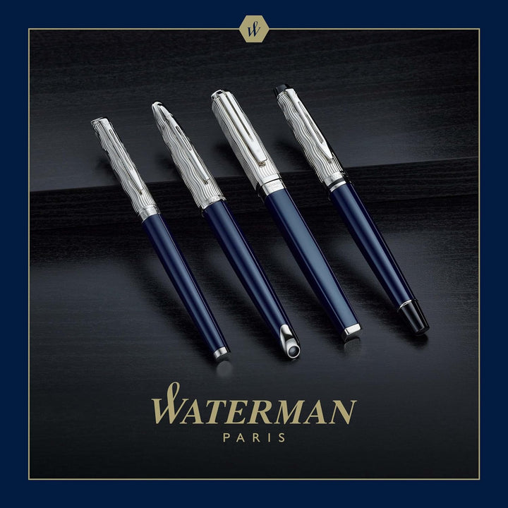 Waterman Expert Kugelschreiber | Metall und blaue Lackierung | ziselierte Kappe | blaue Tinte | Gesc