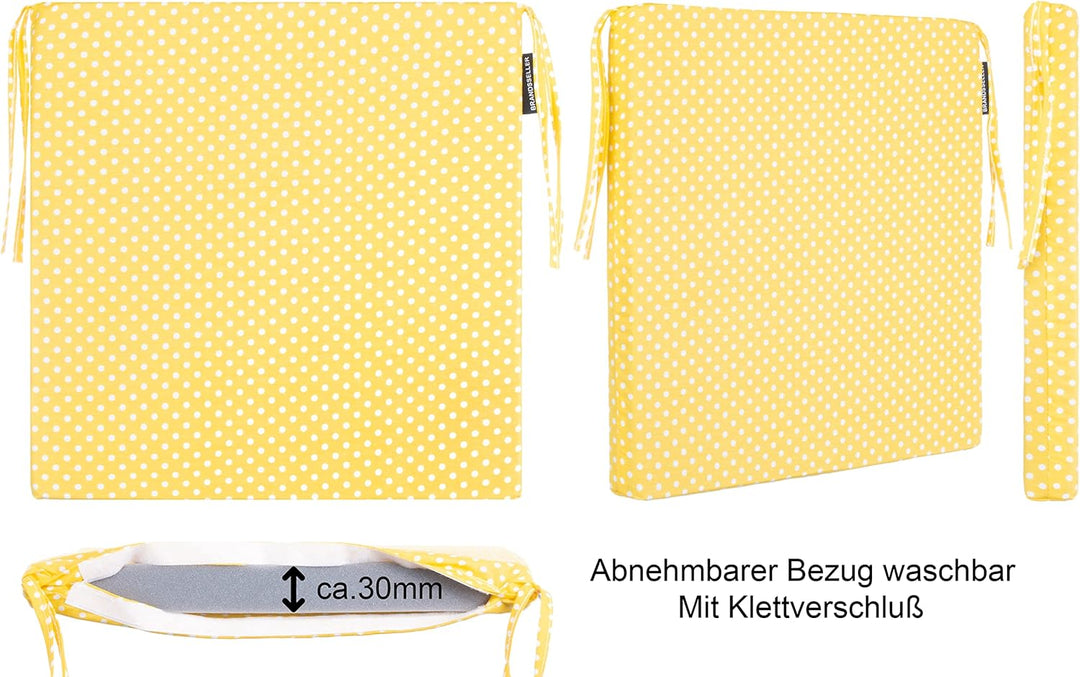 Brandsseller Sitzkissen Punkte 4er-Set ca. 40x40 cm mit Klettverschluss Stuhlauflage Sitzauflage 4 K