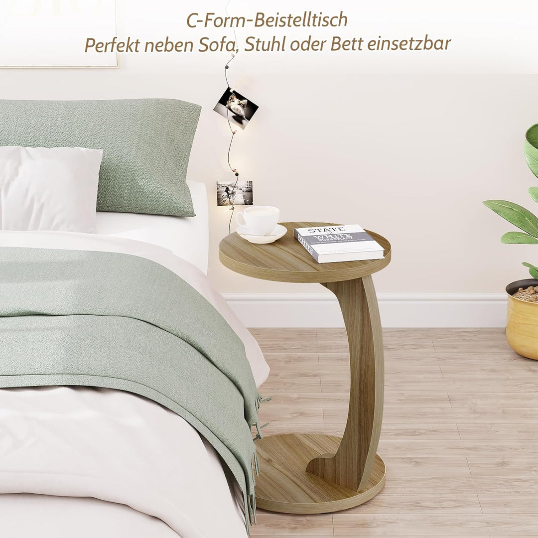 WOLTU Beistelltisch C Form, Couchtisch rund, Sofatisch Kaffeetisch Wohnzimmertisch Abstelltisch, Kle