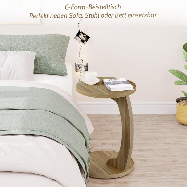 WOLTU Beistelltisch C Form, Couchtisch rund, Sofatisch Kaffeetisch Wohnzimmertisch Abstelltisch, Kle