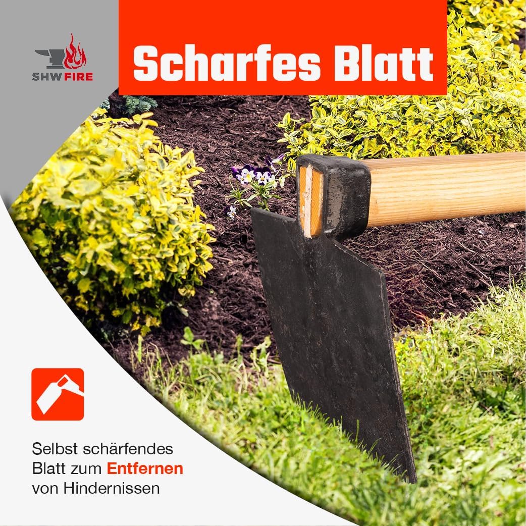 SHW-FIRE Regensburger Gartenhacke - Breitblatt - 135cm Eschenholzstiel, scharf geschmiedet