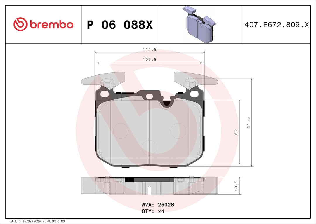BREMBO P 06 088X Brake Pad