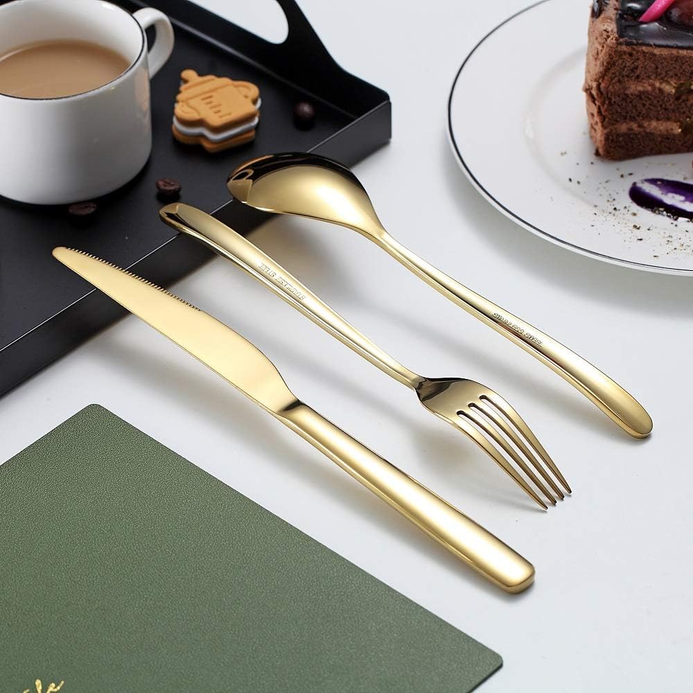 HOMQUEN 30 Stück Gold Besteck Set, Gold Besteckset aus Edelstahl, Gold Titanbeschichtung, Utensilien