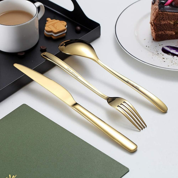 HOMQUEN 24 Stück Gold Besteck Set, Gold Besteckset aus Edelstahl, Gold Titanbeschichtung, Utensilien