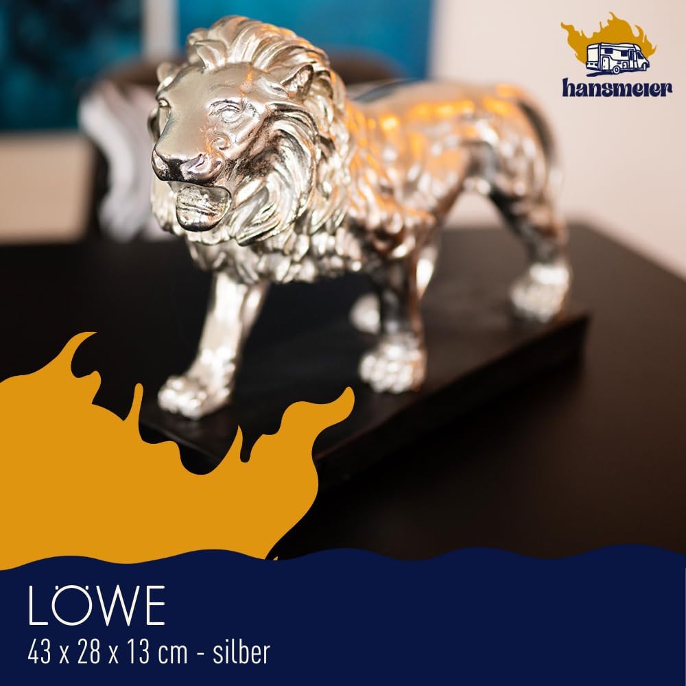 Deko Skulptur Löwe - Silber - Moderne Wohnungs-Deko - 47 x 35 x 13 cm - Dekofigur zum Hinstellen - D
