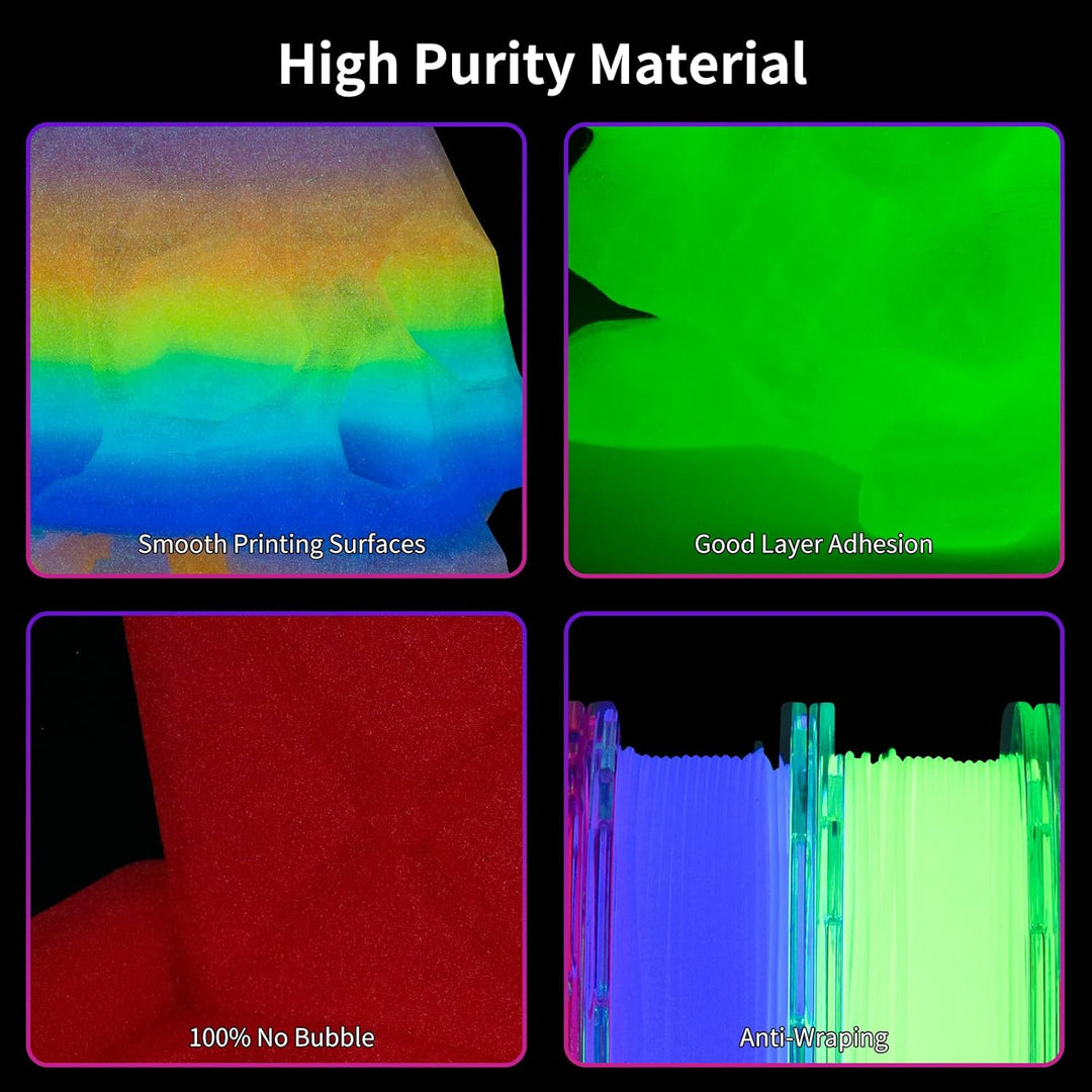 TRONXY Leuchtet PLA 3D Drucker Filament Set, im Dunkeln Leuchtendes Mehrfarbigen, grün, rosa-rot, li