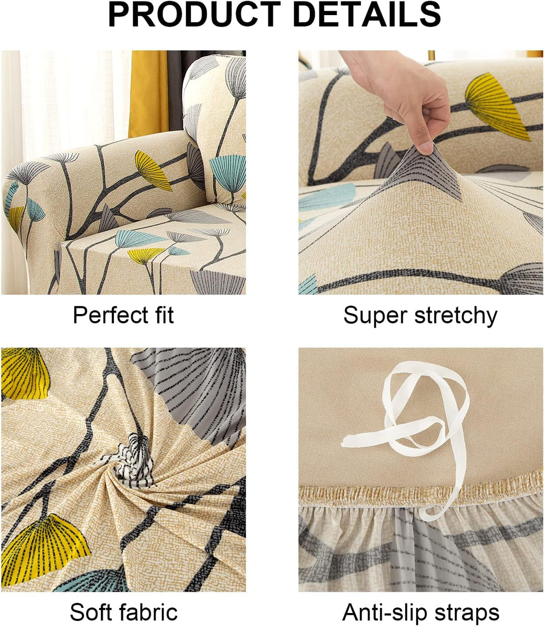 Jaotto Sofabezug 4 Sitzer Elastischer Stretch Spandex Sofa Überwürfe Sofahusse Antirutsch Waschbar S