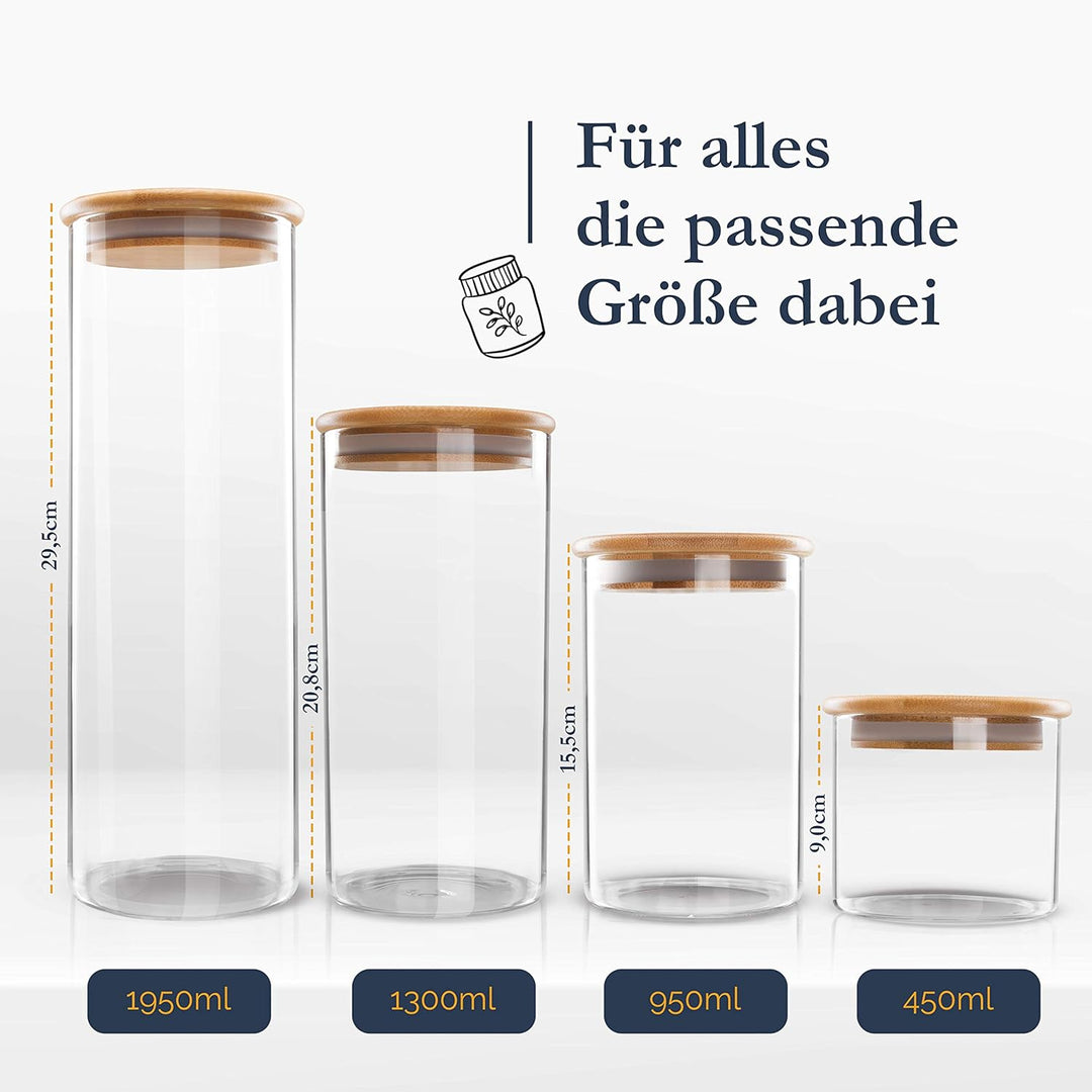 HIKITCHEN® Vorratsgläser aus 3mm dickem Borosilikatglas - Vorratsdosen Glas mit Bambusdeckel, Glasbe