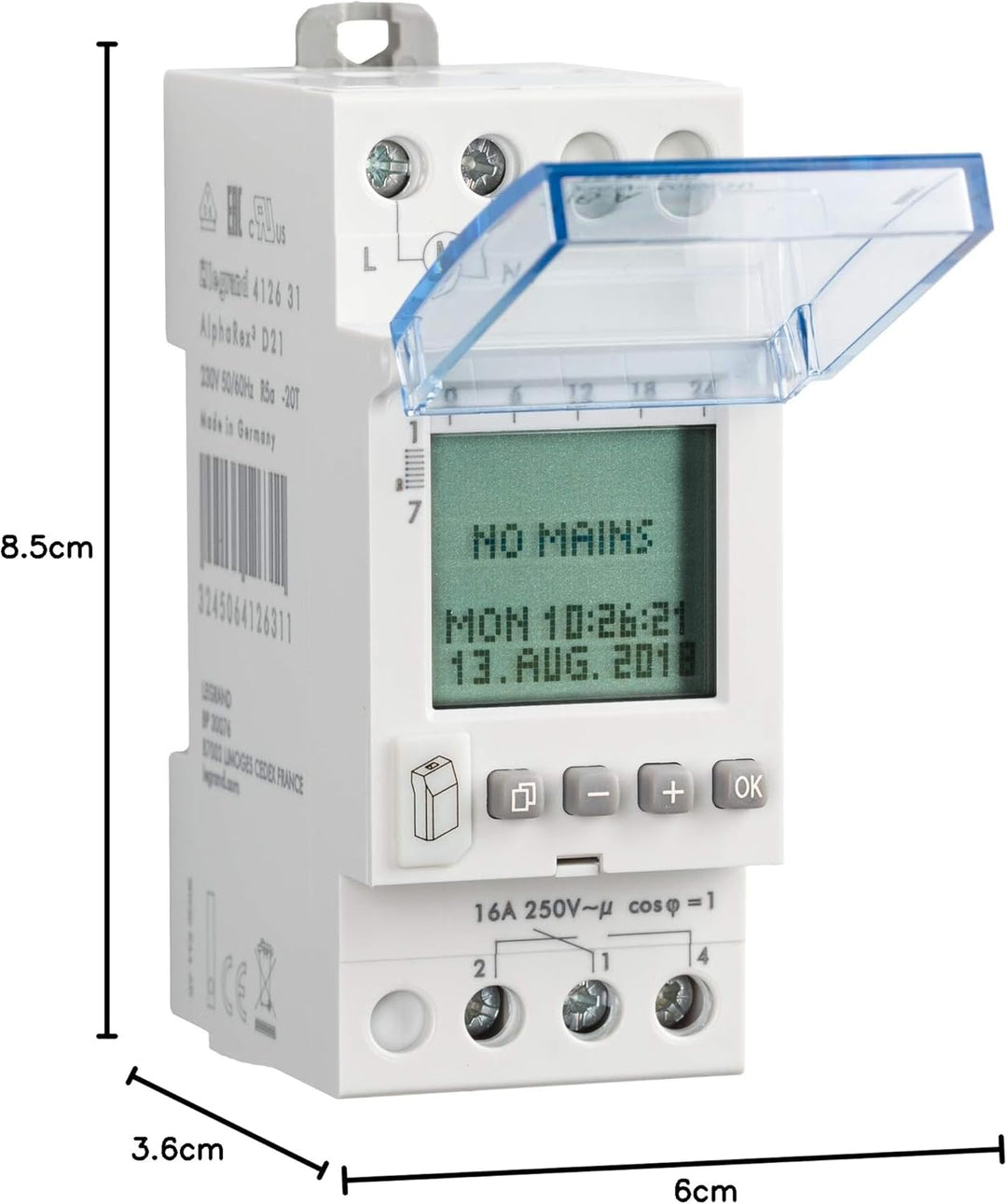 Legrand, Digitale Wochen-Zeitschaltuhr AlphaRex D21, 1 Kanal, 2-modulig mit 56 Schaltprogramme für H