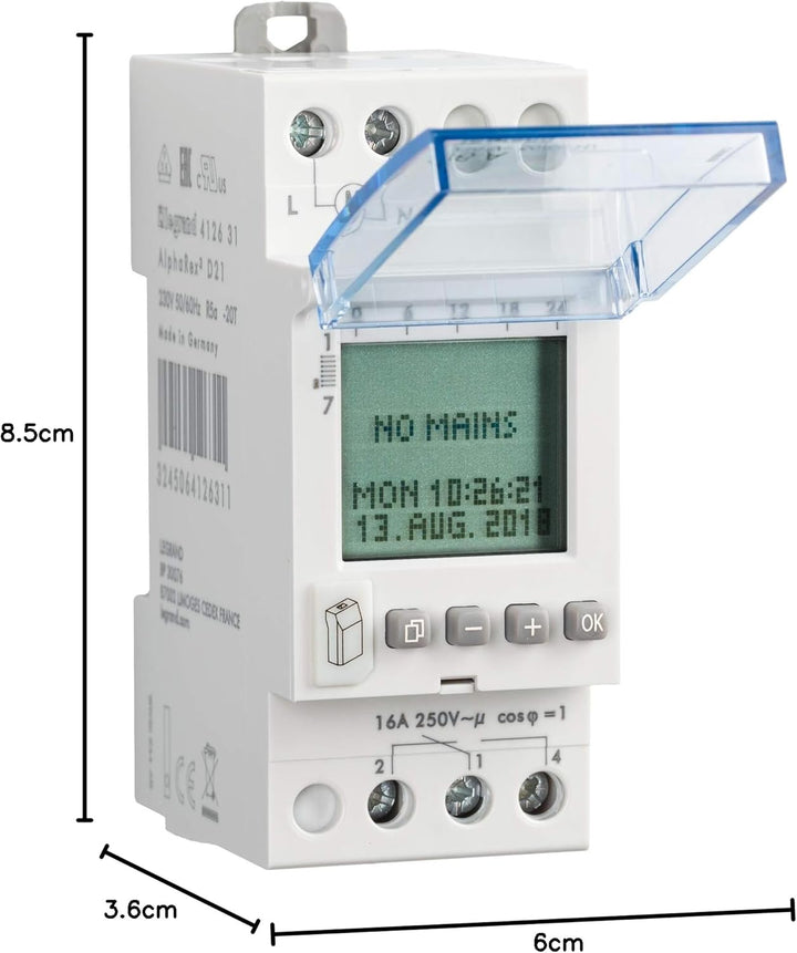 Legrand, Digitale Wochen-Zeitschaltuhr AlphaRex D21, 1 Kanal, 2-modulig mit 56 Schaltprogramme für H