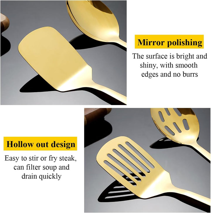 HOMQUEN Gold Küchenutensilien Set 4pcs, Titan Gold Beschichtung Edelstahl Kochutensilien Set, Küchen