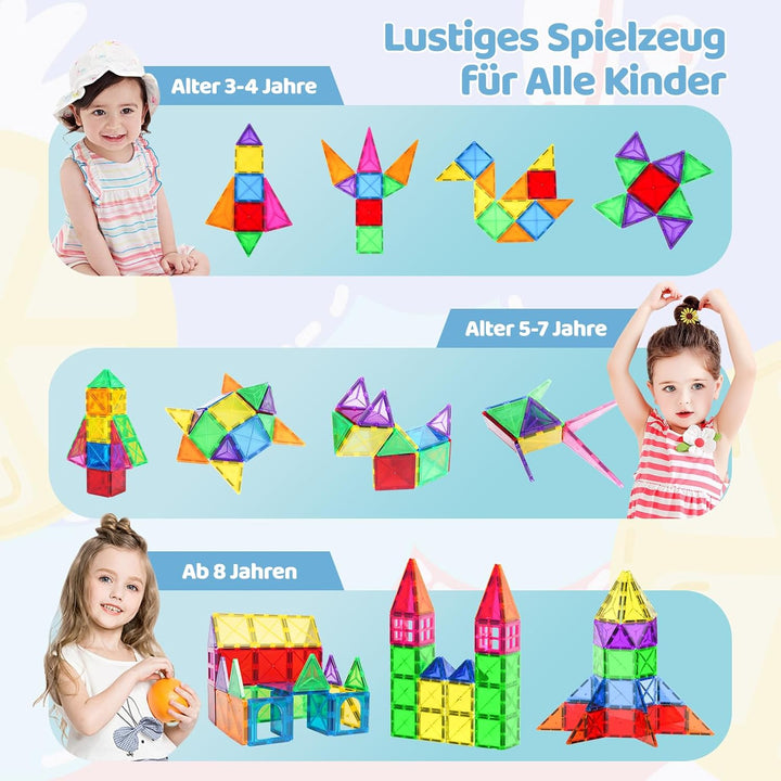 Crenova Magnetische Bausteine STEM Magnet Spielzeug Kinder 3D Farbenfrohe Starterset Magnetbausteine