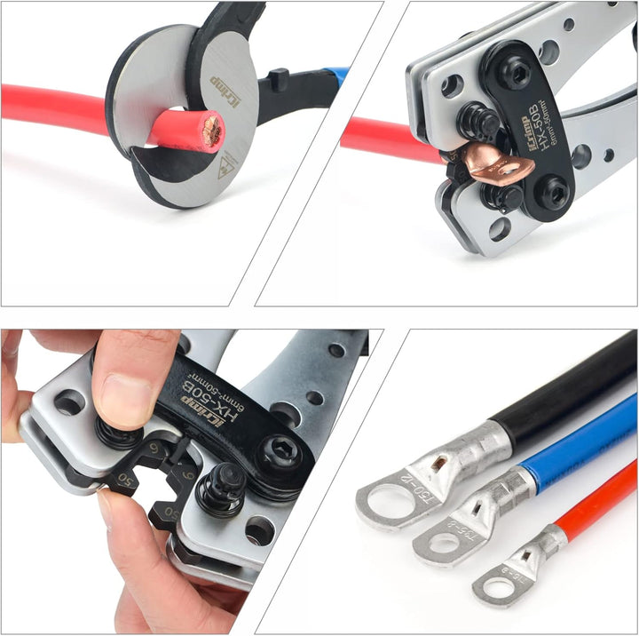 iCrimp Batteriekabelschuh Crimpzange, Kabelschuhzange für robuste Kupferschuhe und Flachstecker, Erd