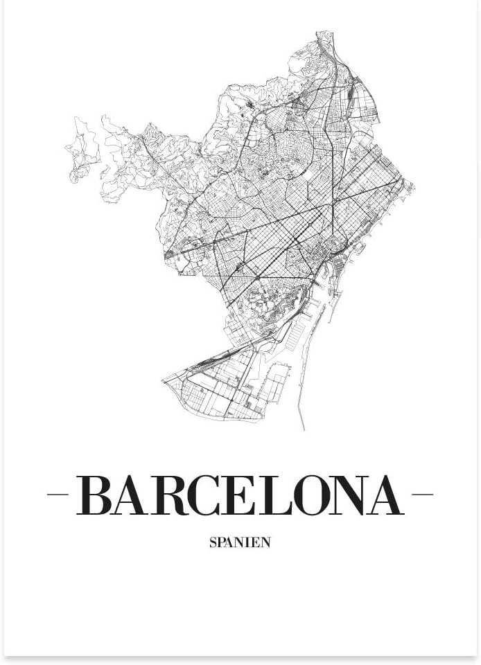 JUNIWORDS Stadtposter, Barcelona, Wähle eine Grösse, 60 x 90 cm, Poster, Schrift A, Weiss 60 x 90 cm