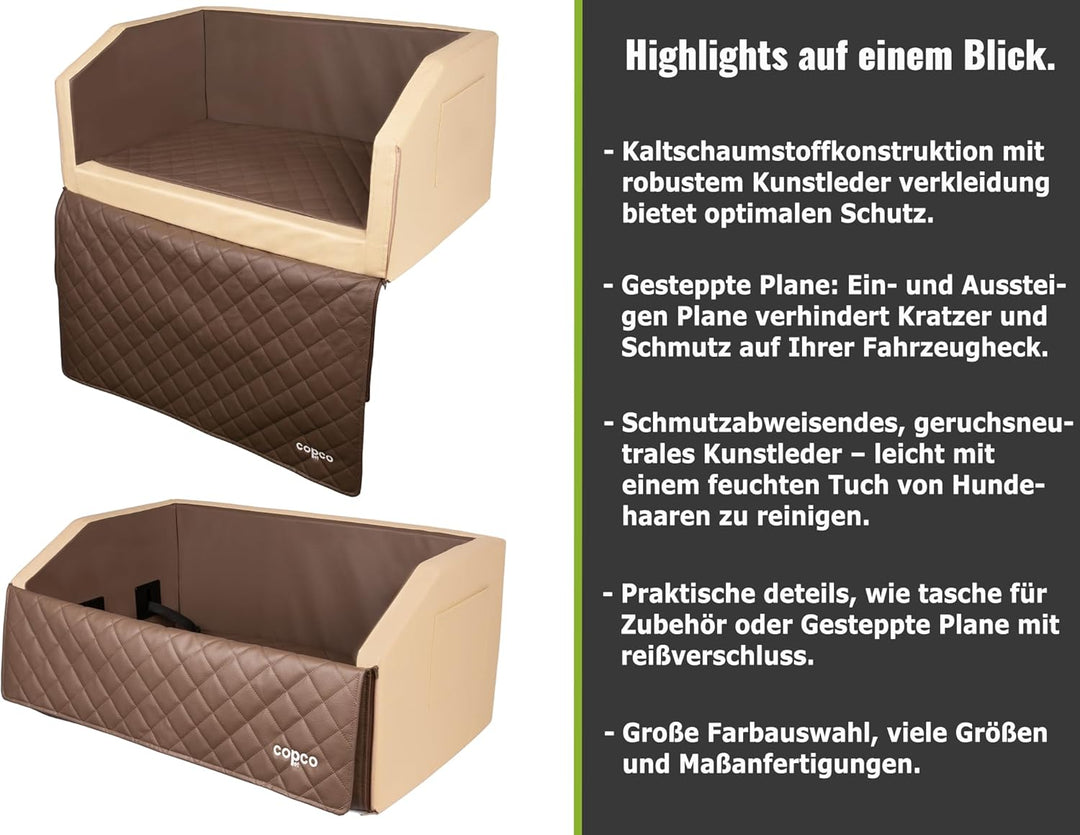 CopcoPet - Travel Bed Hundebett für Kofferraum 70x55x38cm Kunstleder - Kofferraumschutz Hund wassera