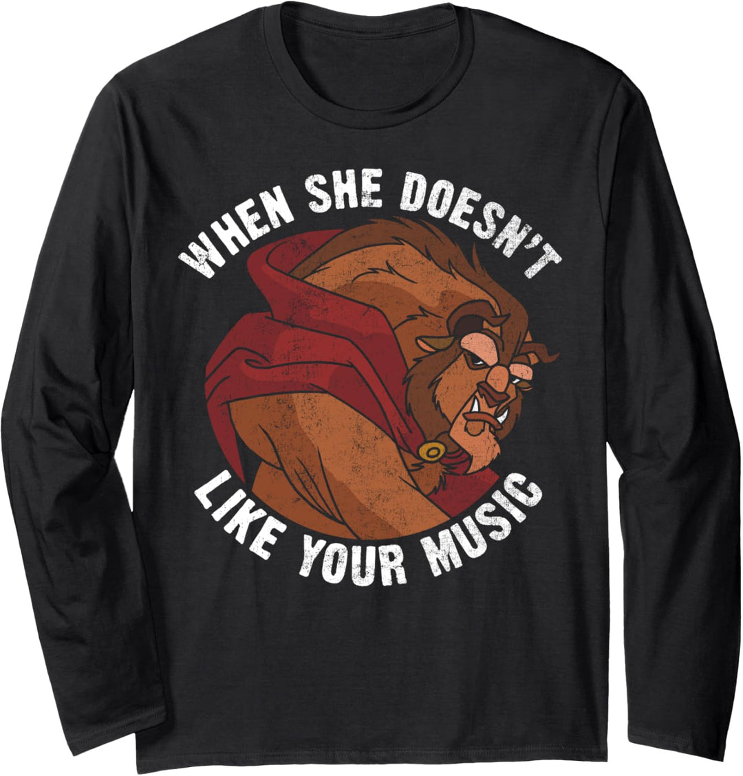 Disney Beauty And The Beast When She Doesn't Like Your Music Langarmshirt