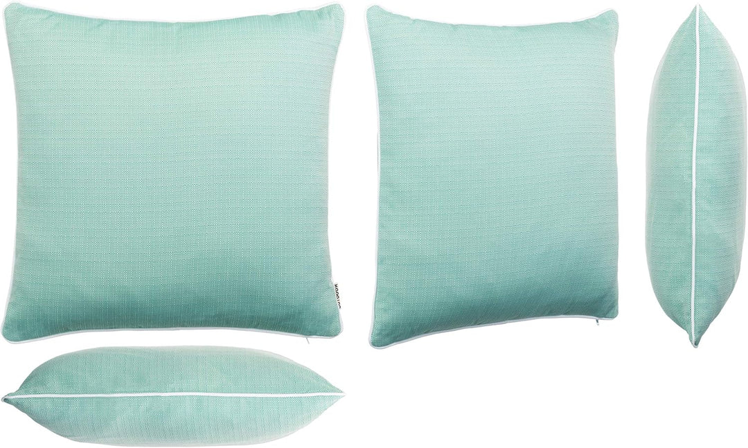 6er Set Outdoor Kissen 45x45 cm – Wetterfeste Zierkissen mit Paspel in Walzoptik – Wasserabweisende