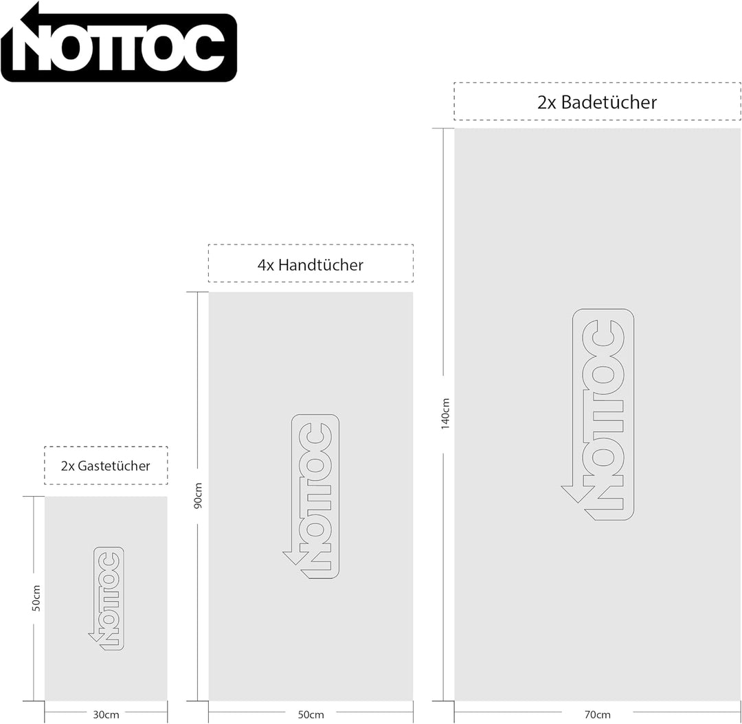 nottoc Handtücher Set Beige Sand 8-TLG / 2 Badetücher 70x140 + 4 Handtücher 50x90 + 2 Gästehandtüche