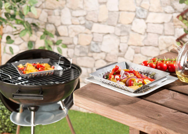 Rosenstein & Söhne Grillschale: 4er-Set Edelstahl-Grill-Schalen für Gemüse und kleines Grillgut, 1 m