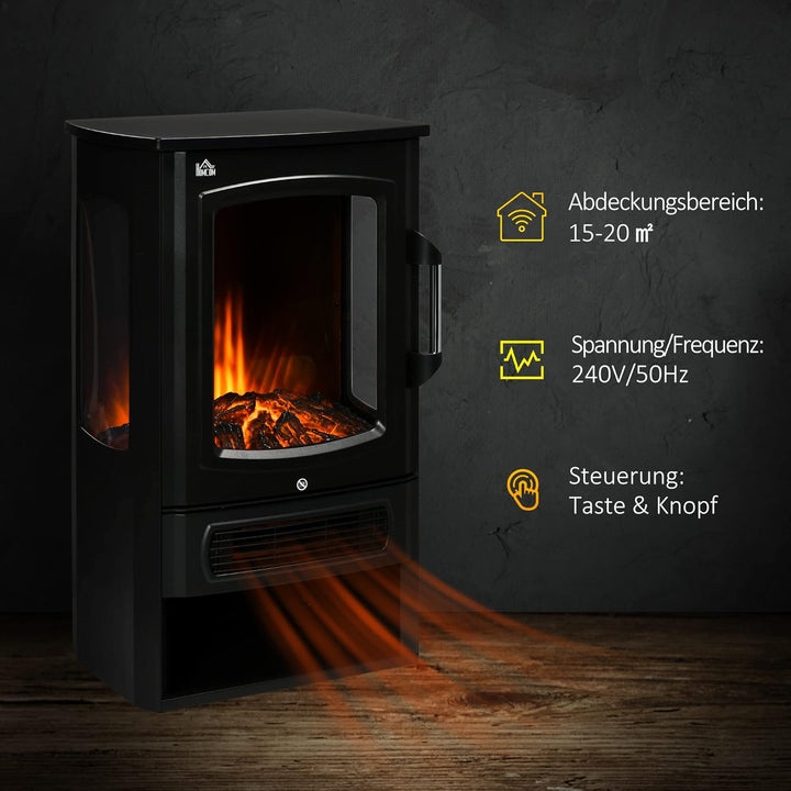 HOMCOM LED Elektrokamin Standkamin Kaminofen mit Flammeneffekt 1000/2000W Innenraumheizung Heizlüfte