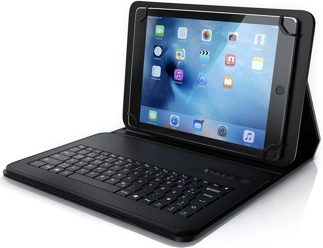 CSL - Bluetooth Tastatur mit Schutzhülle für 9-12 Zoll Tablets - magnetische Befestigung - Lightweig