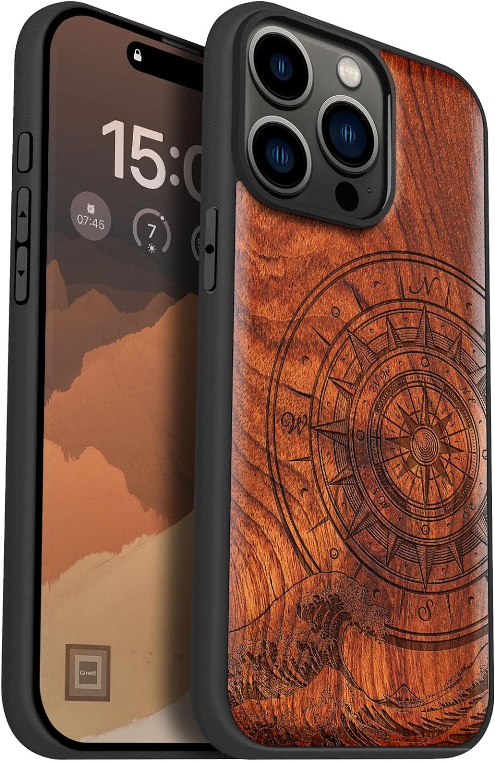 Carveit Holz Cover für iPhone 15 Pro Max Handyhulle kompatibel mit MagSafe Massivholz für Apple 15 p