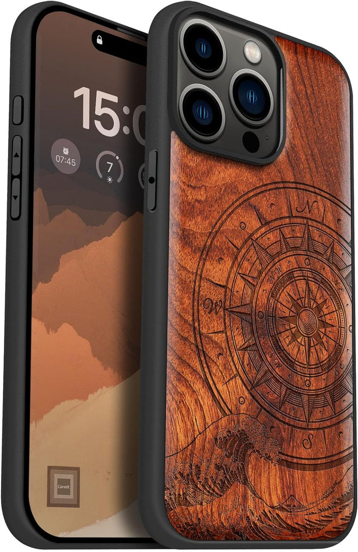 Carveit Holz Cover für iPhone 15 Pro Max Handyhulle kompatibel mit MagSafe Massivholz für Apple 15 p