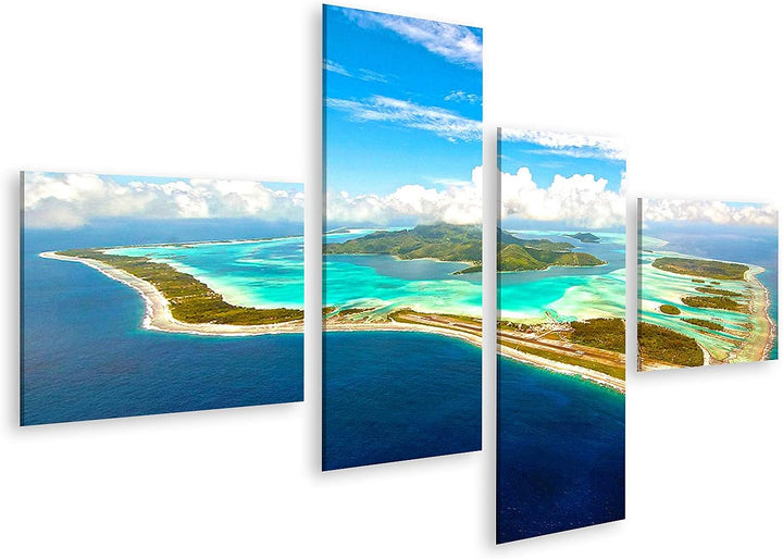 islandburner Bild auf Leinwand Bora Bora Insel Bilder Wandbilder Poster Leinwand 150x80cm - 4 Teile,