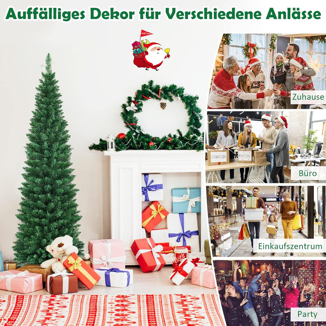 COSTWAY 150/180/210/240cm Bleistift Weihnachtsbaum, künstlicher Tannenbaum mit Metallständer, Christ