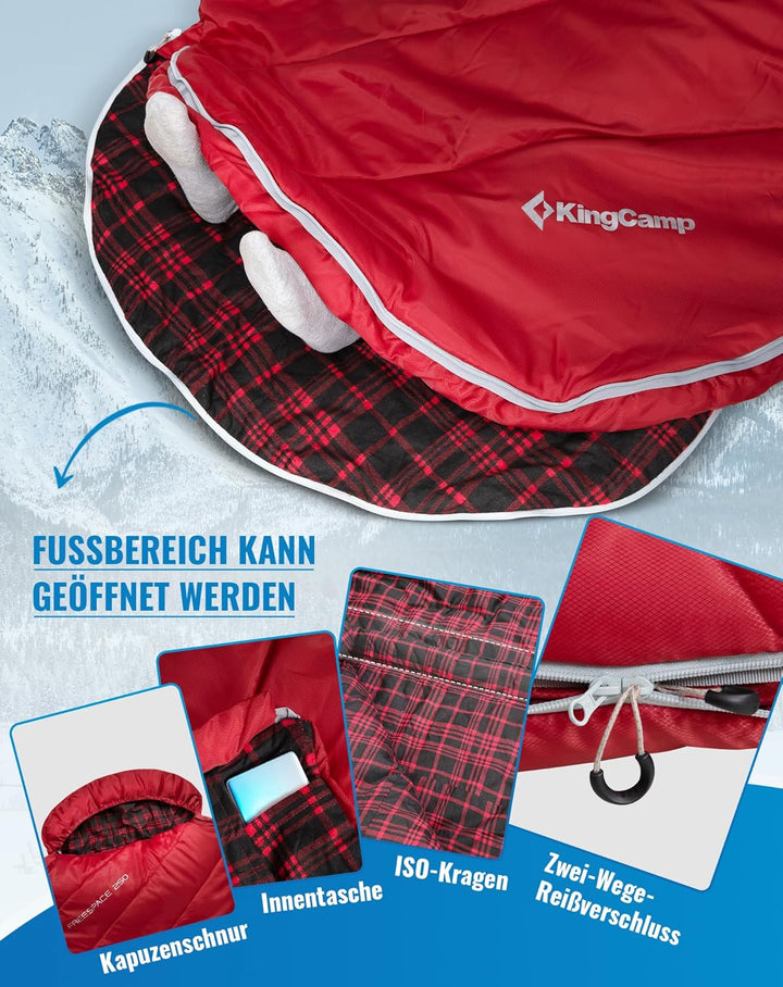 KingCamp XXL Schlafsack Campingschlafsack 3 Jahreszeiten Übergrösse für Erwachsene Outdoor Rucksackr