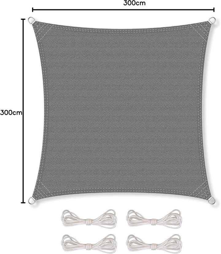 CelinaSun Sonnensegel inkl Befestigungsseile Premium HDPE wetterbeständig atmungsaktiv Quadrat 3 x 3