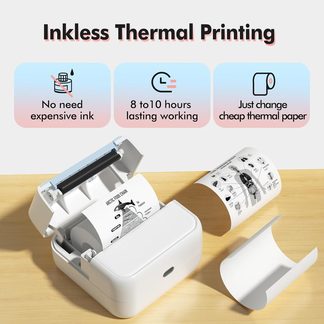 Bisofice S1 Mini Drucker für Smartphone mit 11 Rollen Druckerpapier, Sticker Drucker Mini Drucker Au