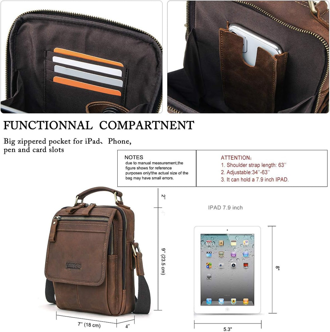 Contacts Echtes Leder Herren Laptop Mini Tab Messenger Crossbody Tasche Handtasche Kaffee