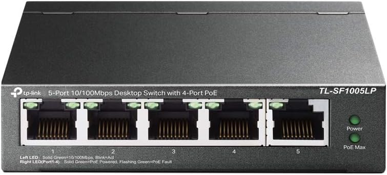 TP-Link TL-SF1005LP 5-Port Fast Ethernet PoE Switch (4 davon mit PoE-Unterstützung, 41W Watt, geschi