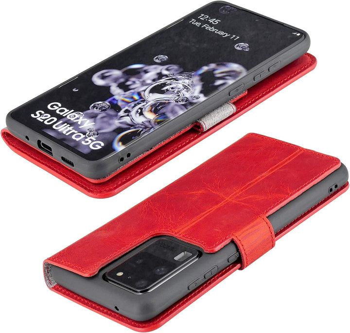 Suncase Book-Style Hülle kompatibel mit Samsung Galaxy S20 Ultra Leder Tasche (Slim-Fit) Lederhülle