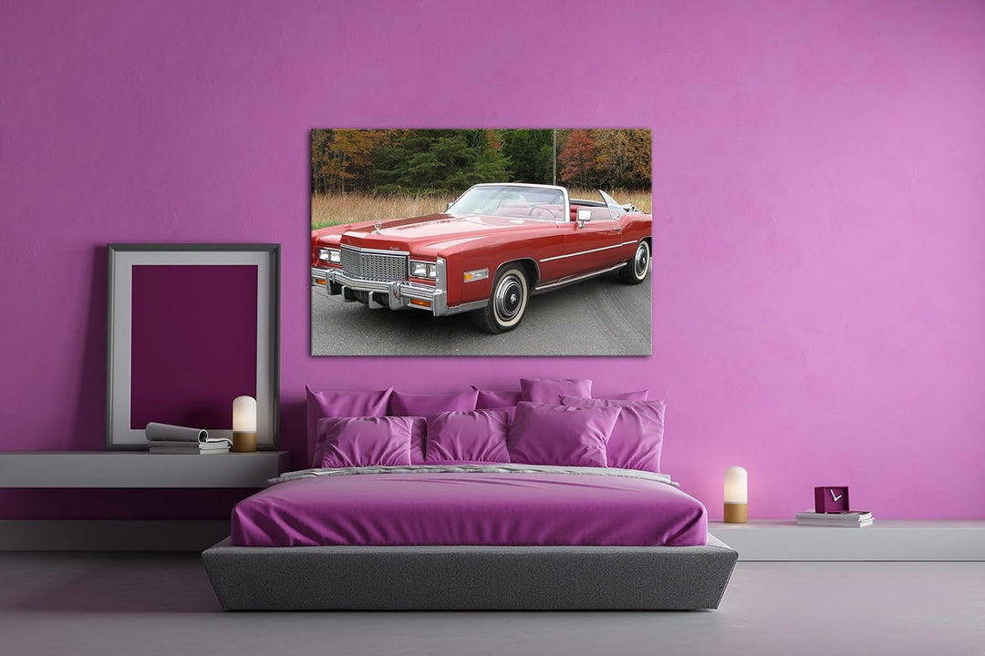 deyoli Schicker roter Oldtimer Format: 80x60 als Leinwandbild, Motiv fertig gerahmt auf Echtholzrahm