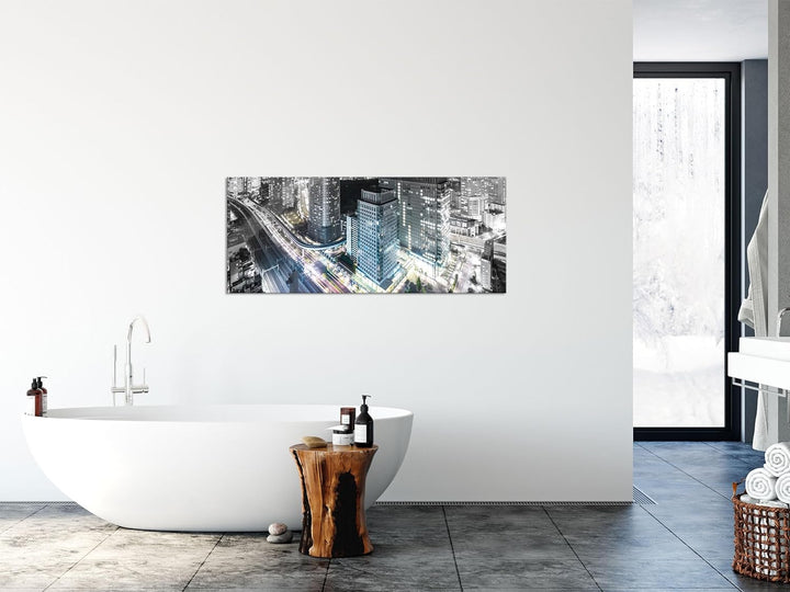 Glasbild Panorama | Wandbild aus Echtglas | Moderne Architektur in Tokio | 100x40 cm | inkl. Aufhäng