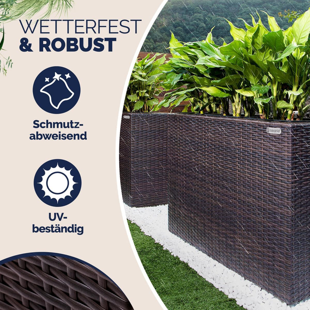 Casaria® Blumenkasten 3 Innentöpfe Polyrattan Herausnehmbar Wasserablauf Outdoor Rechteckig Pflanzka