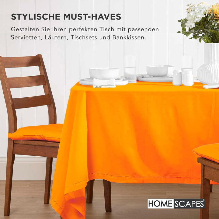 HOMESCAPES 4er Set Stuhlkissen 40 x 40 cm, orange, Sitzkissen mit Bändern und Knopfverschluss, einfa