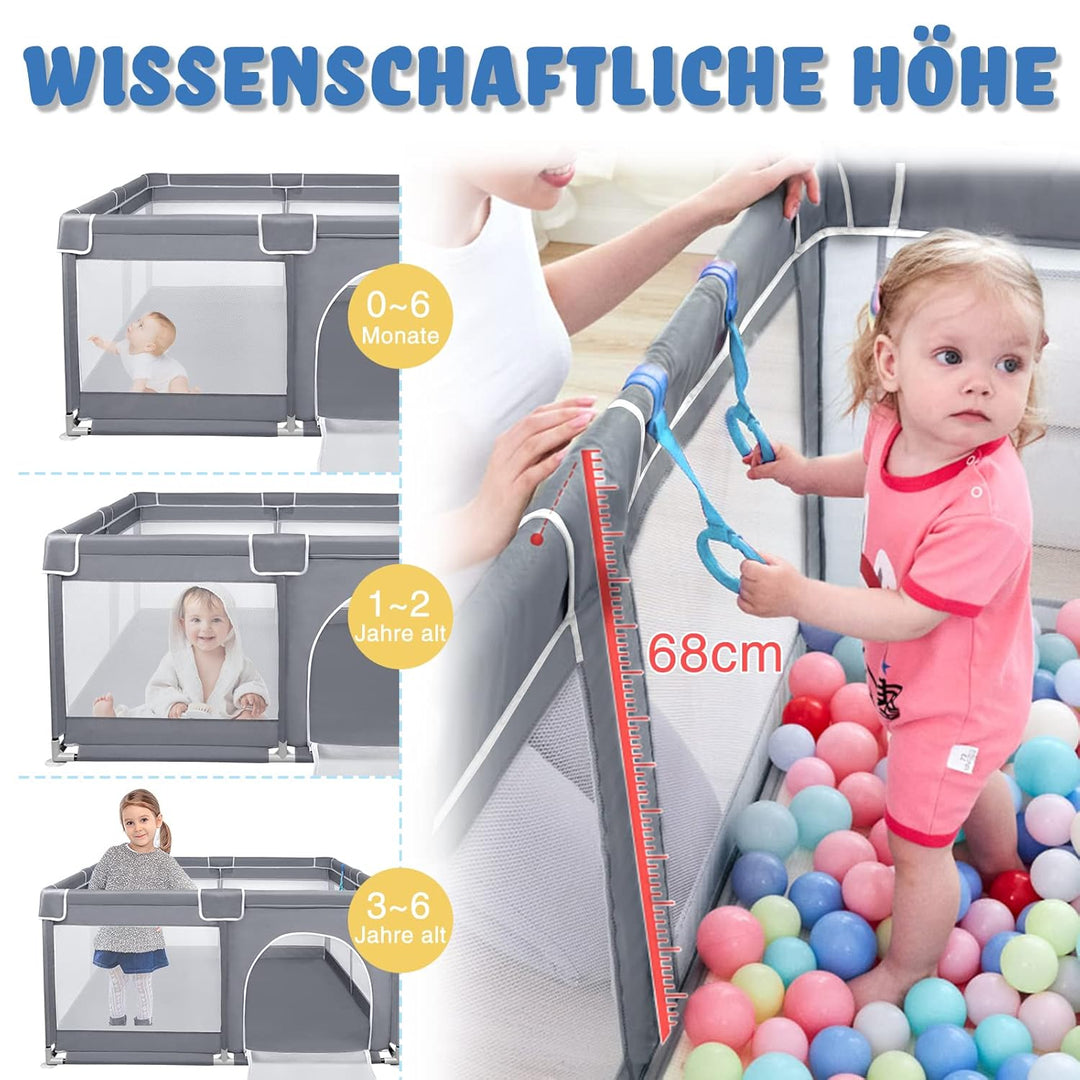 NAIZY Baby Laufstall L Laufgitter Grau Absperrgitter mit Rutschfester Basis und Atmungsaktivem Netz