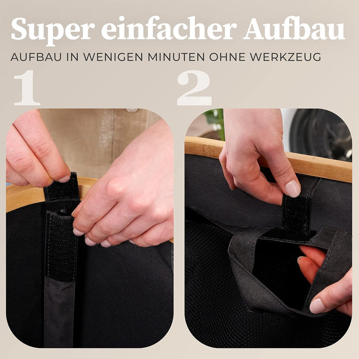 HENNEZ Wäschekorb mit Deckel 2 Fächer Wäschekorb schmal schwarz 141L Wäschesack - Wäschesortierer An