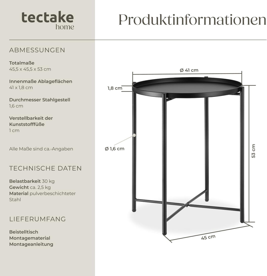 TecTake 800911 Beistelltisch rund aus Metall, rustikaler Flair, abnehmbare Ablagefläche, stabil und