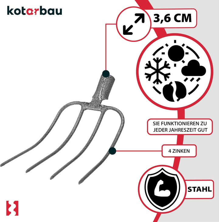 KOTARBAU® Forke 4 Zinken Heugabel Mistgabel Mistforke Gartengabel Gartenforke Dunggabel Spatengabel