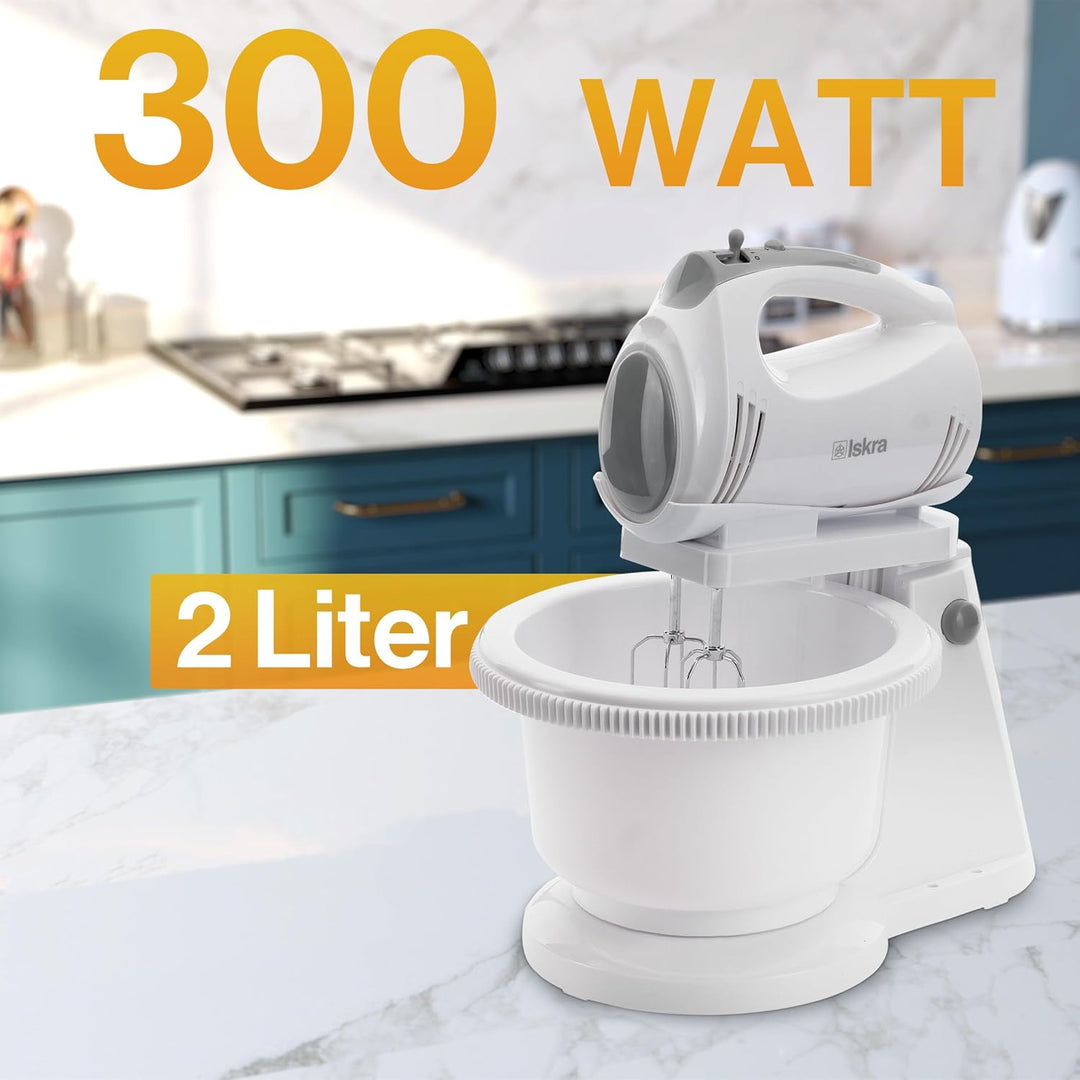 Iskra Handmixer mit Behälter, Mixer Handrührer mit Turbo Funktion und Drehbehälter 300 Watt