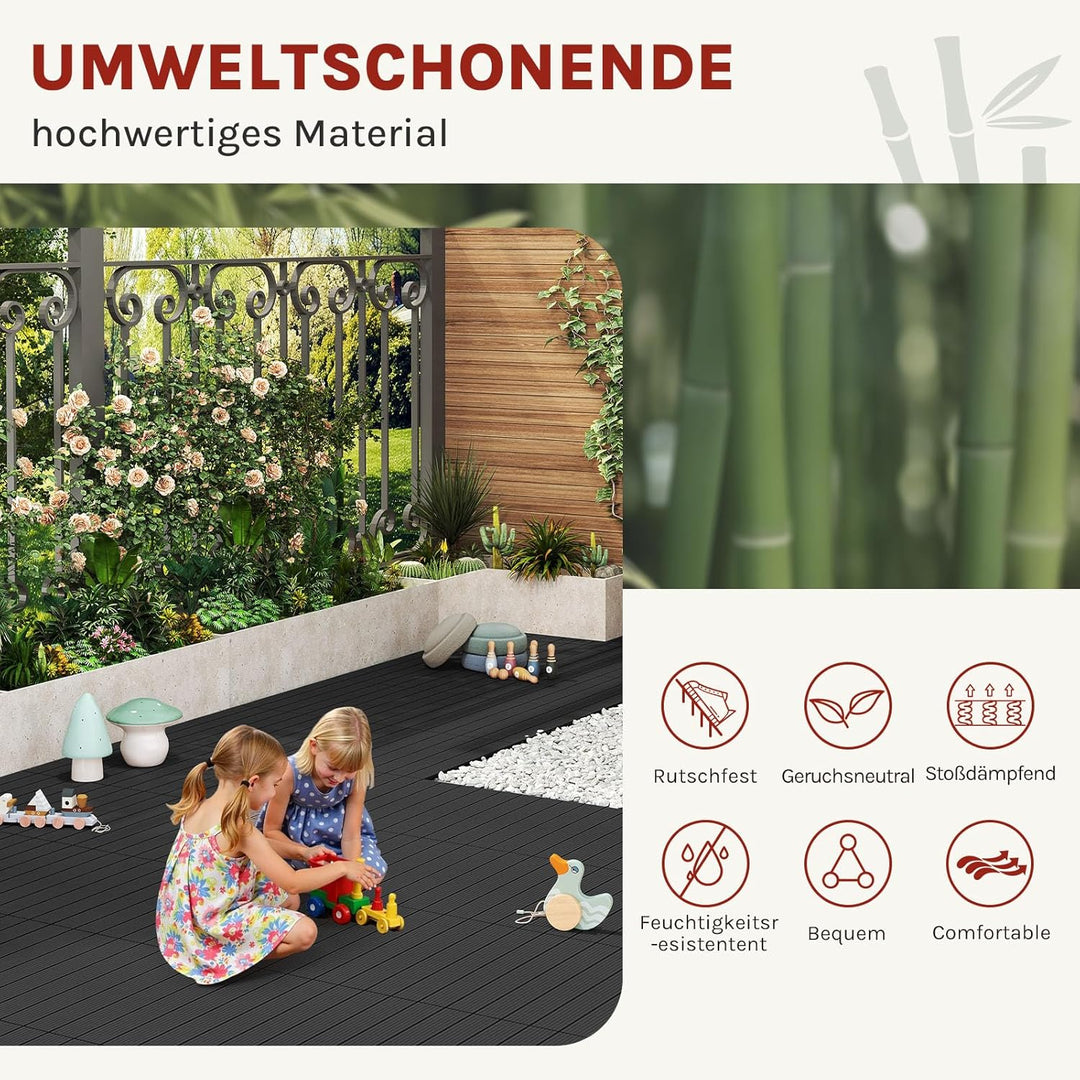WOLTU WPC Terrassenfliesen Terrassendielen Holz-Optik 30x60cm, Fliese Bodenfliese Klickfliese mit kl