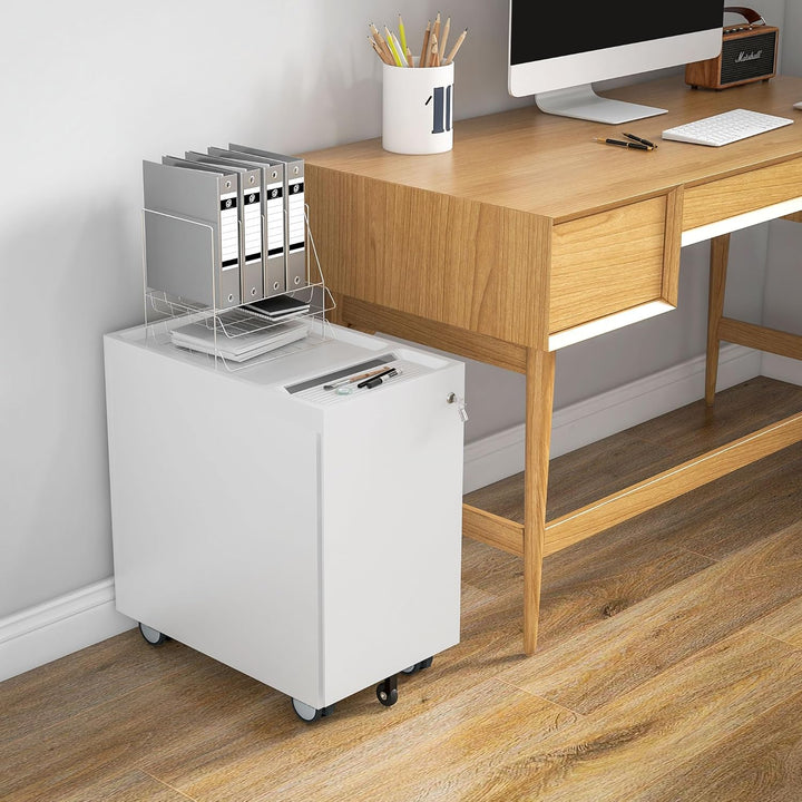 HOMCOM Rollcontainer mit 2 Schubladen, Aktenschrank mit Schloss, Oben Umschlag, Büroschrank für A4 L